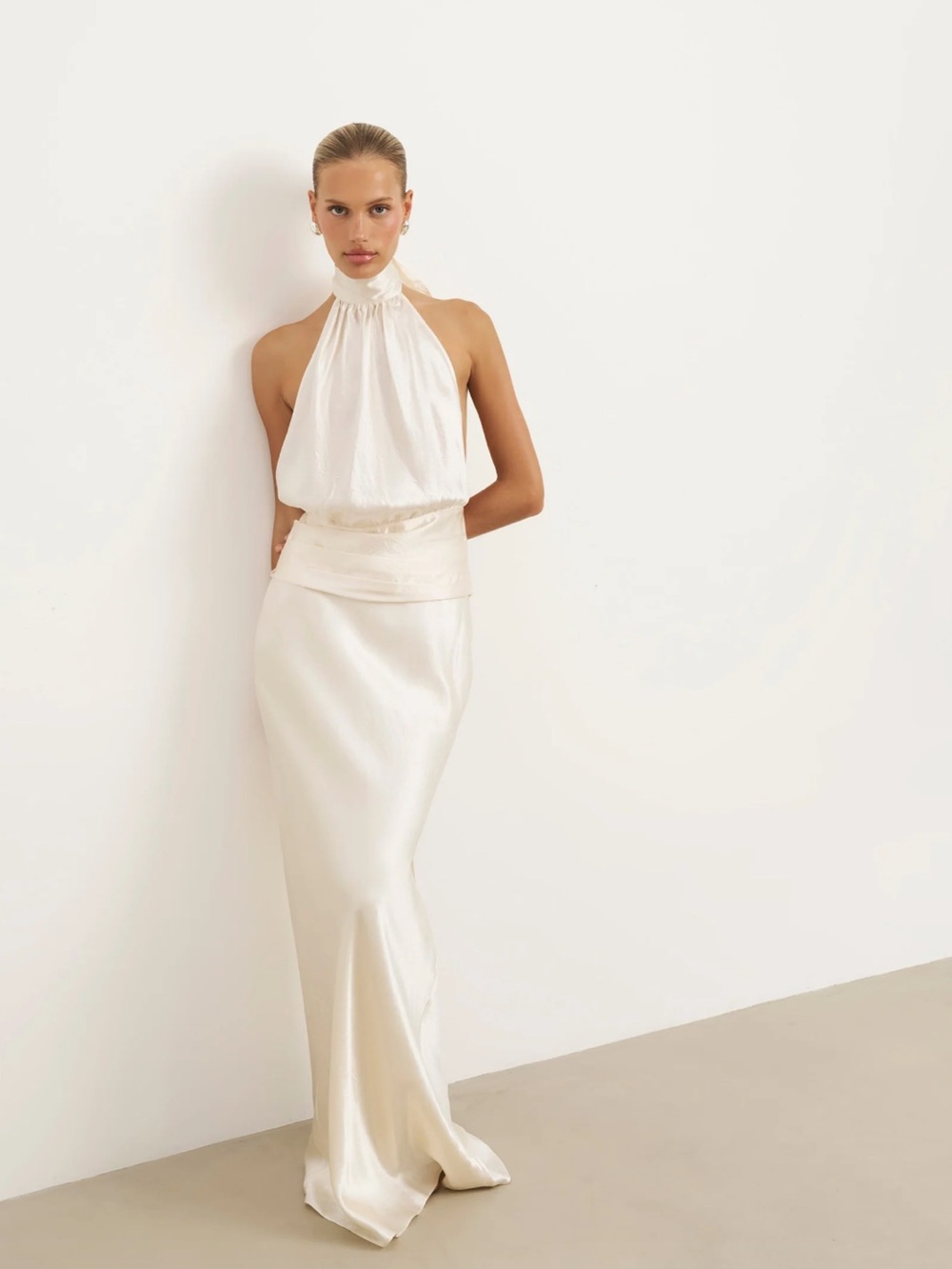 BOA Crushed Satin Backless Top and Skirt Set